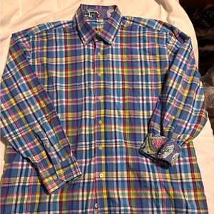 Alan Flusser Vibrant Plaid Paisley Accents XL Button Down Shirt